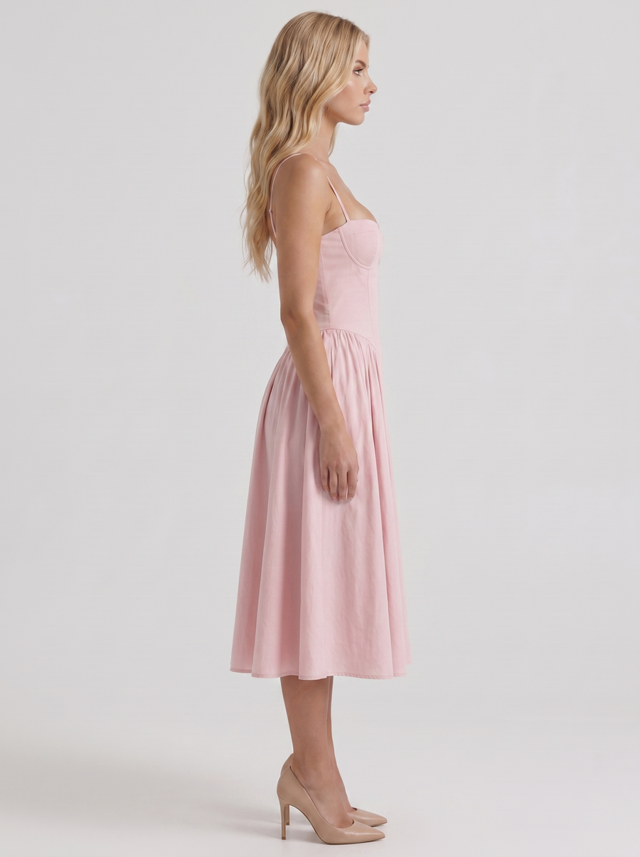 Francesca Sweetheart Ruched Midi Dress - Light Pink