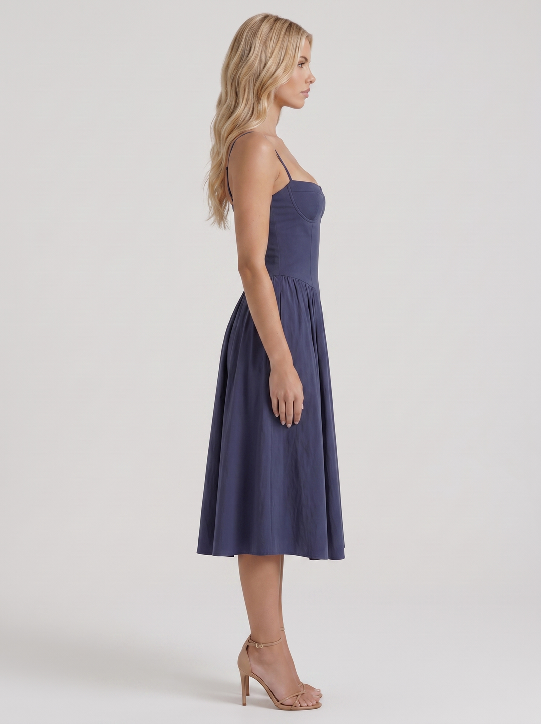 Francesca Sweetheart Ruched Midi Dress - Navy