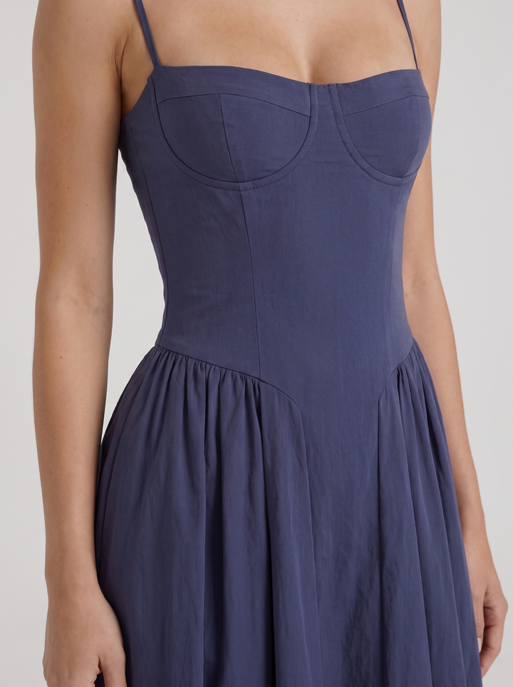 Francesca Sweetheart Ruched Midi Dress - Navy