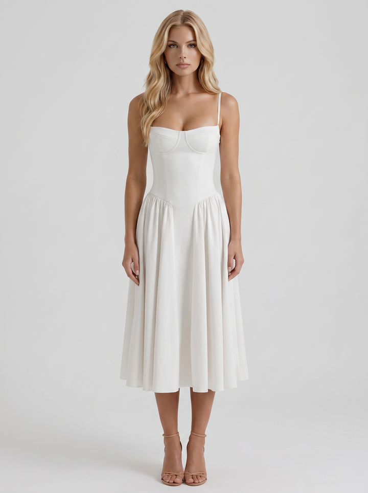 Francesca Sweetheart Ruched Midi Dress - White