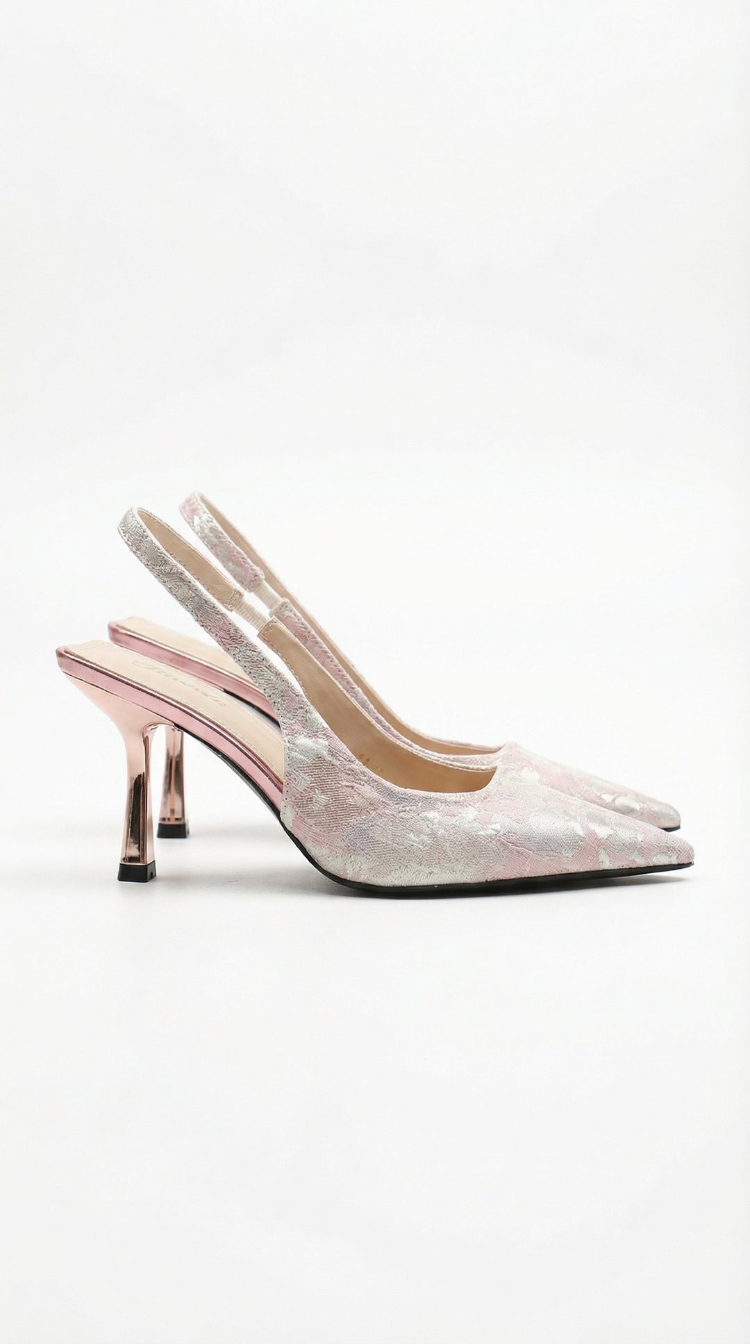 Frida Textured Pointed Toe Slingback Heel Sandals - Light Pink