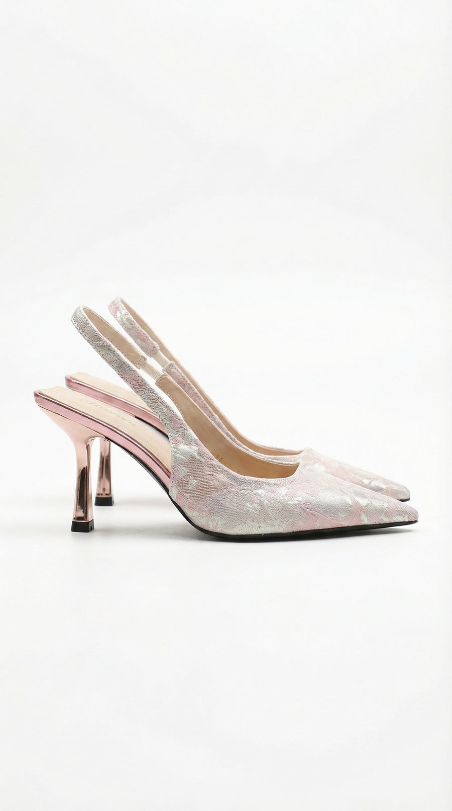 Frida Textured Pointed Toe Slingback Heel Sandals - Light Pink