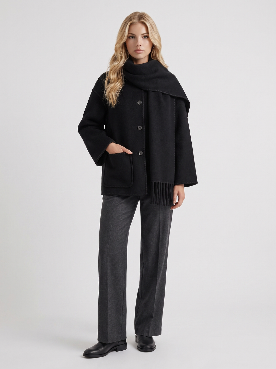 Georgia Scarf Coat - Black