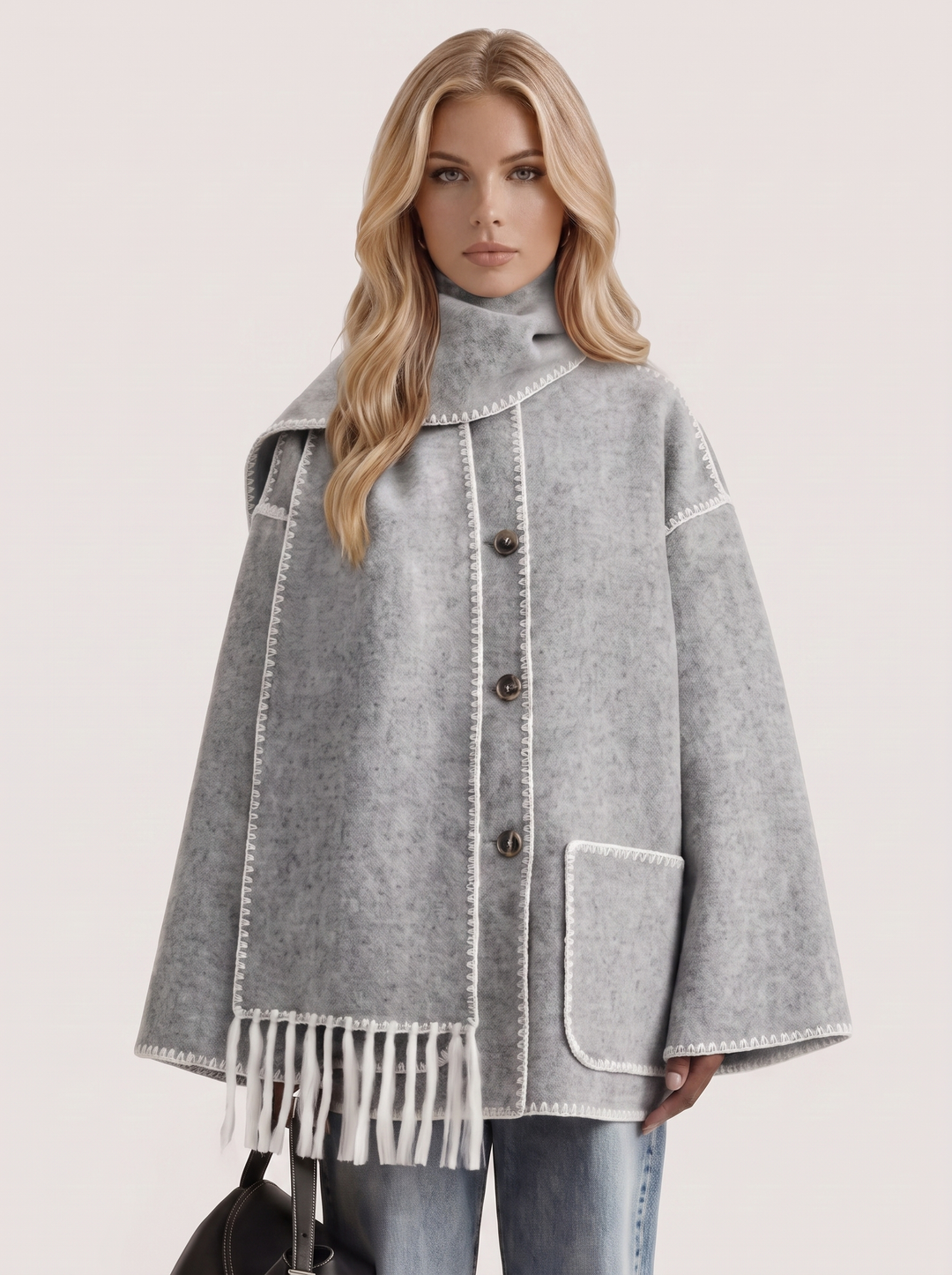 Georgia Scarf Coat - Light Gray