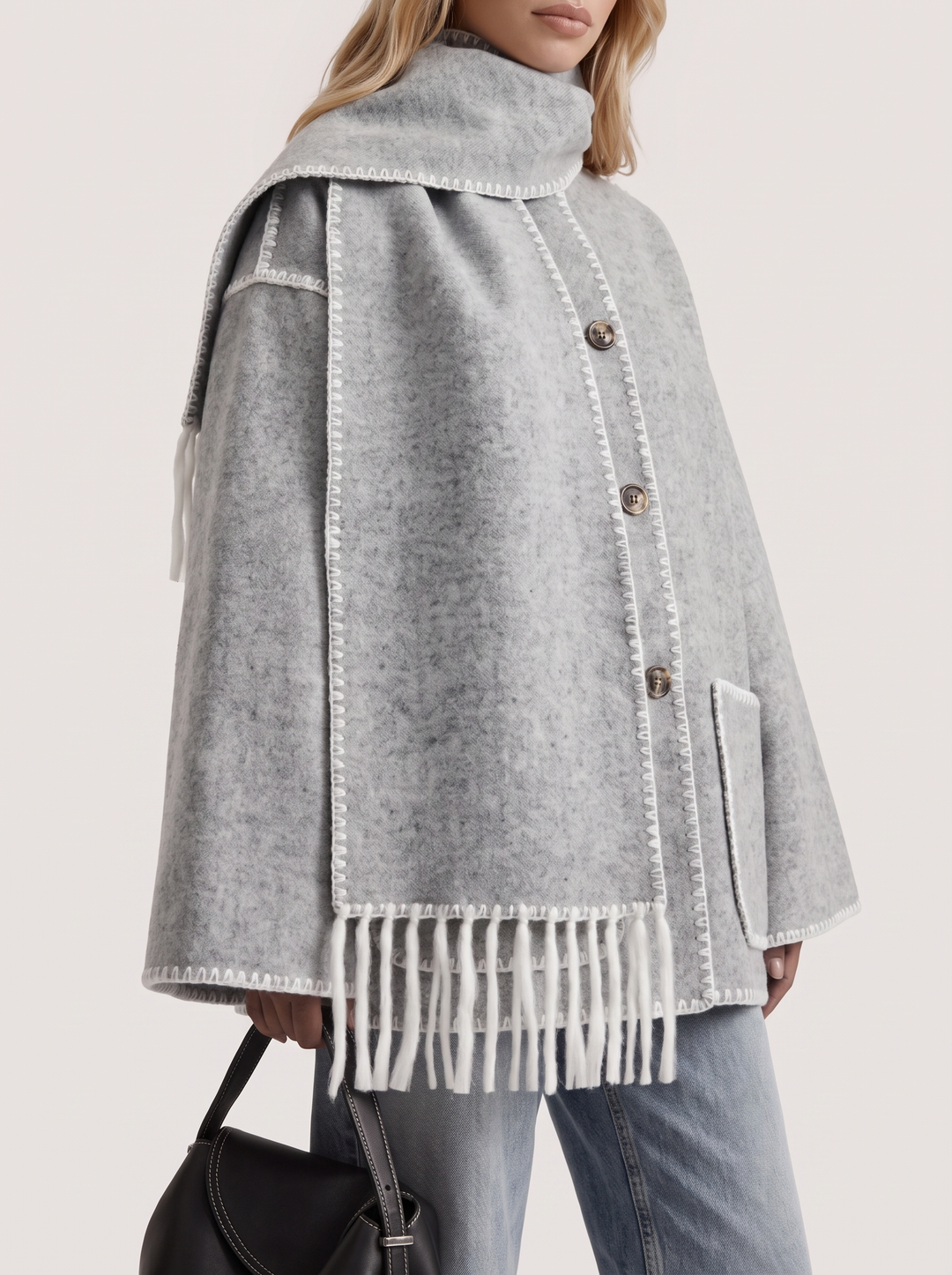Georgia Scarf Coat - Light Gray
