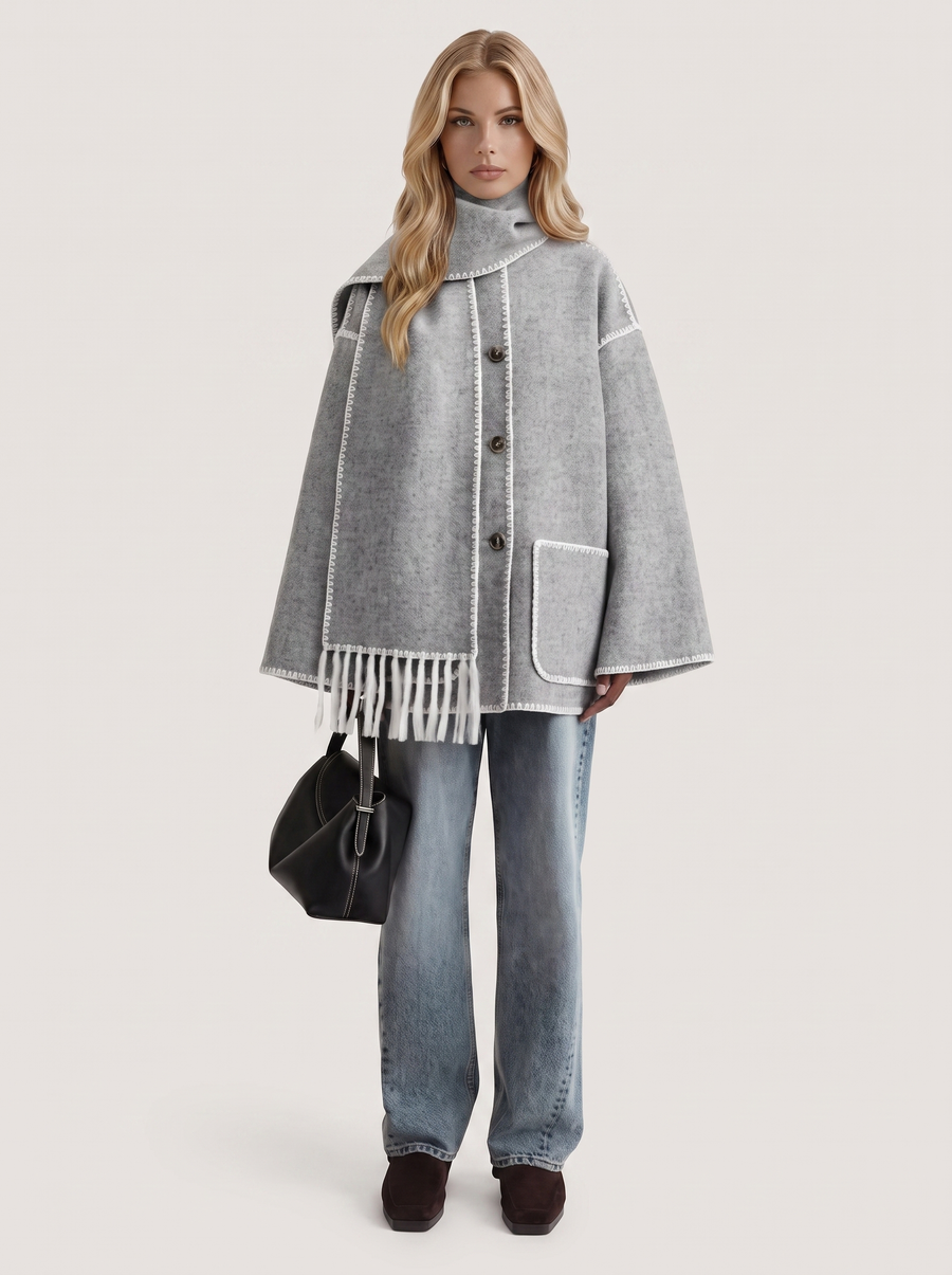 Georgia Scarf Coat - Light Gray