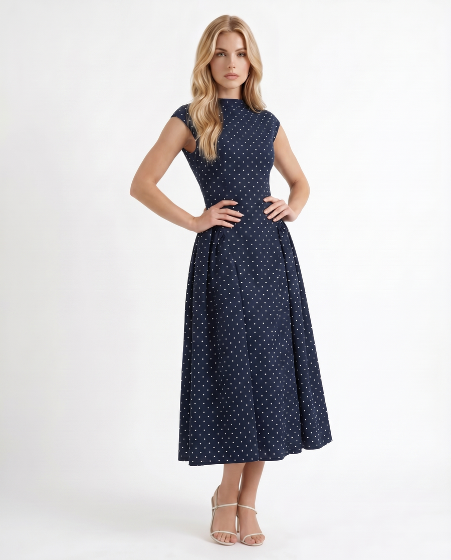 Greer Polka Dot Midi Dress - Navy