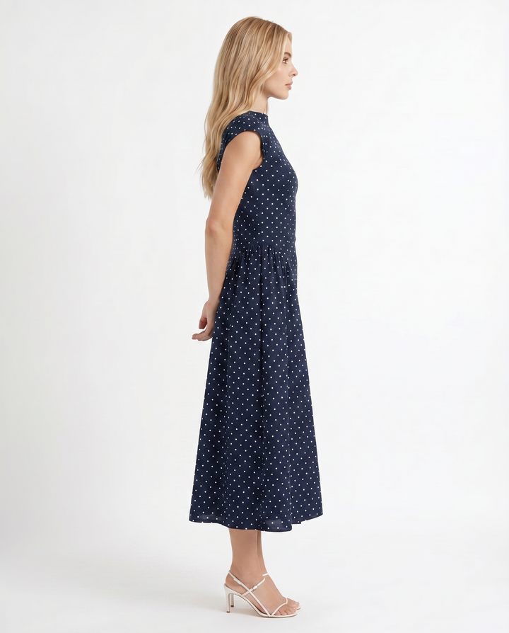 Greer Polka Dot Midi Dress - Navy