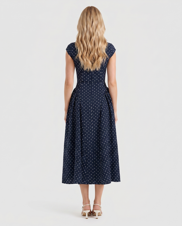 Greer Polka Dot Midi Dress - Navy