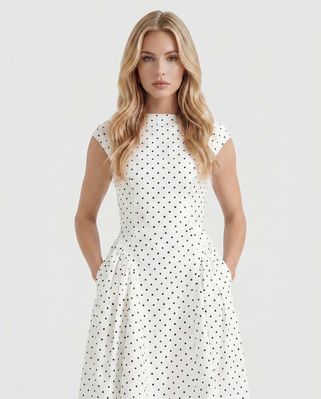 Greer Polka Dot Midi Dress - White