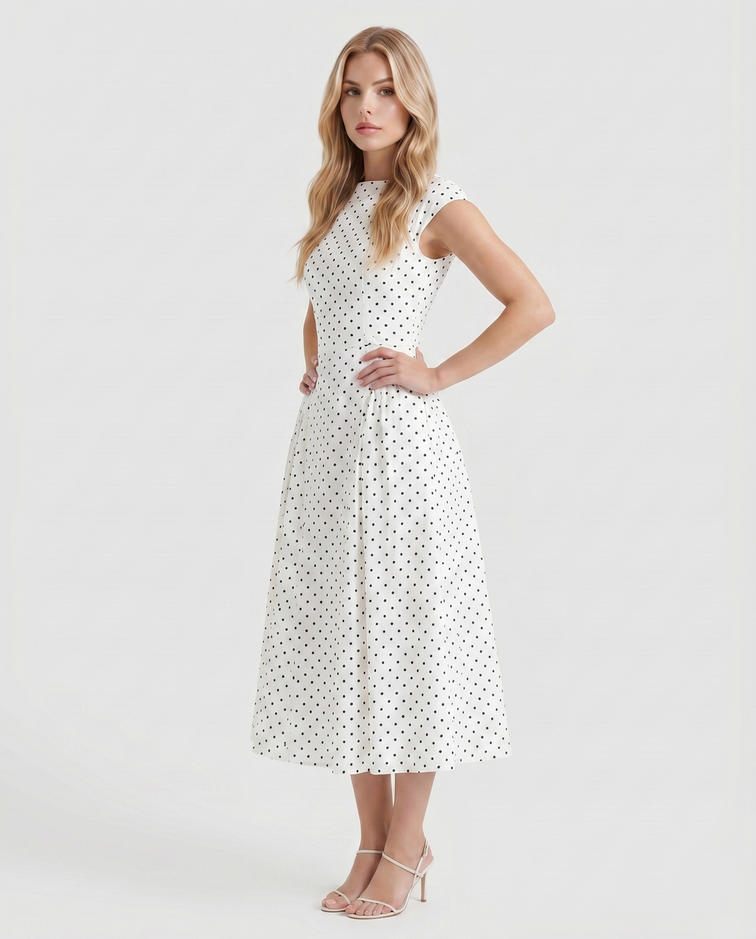 Greer Polka Dot Midi Dress - White
