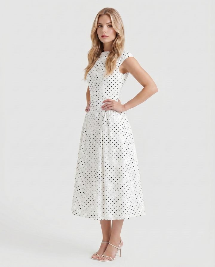 Greer Polka Dot Midi Dress - White