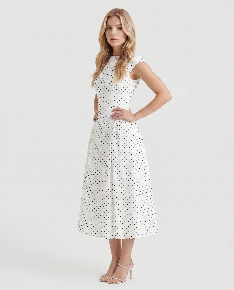 Greer Polka Dot Midi Dress - White