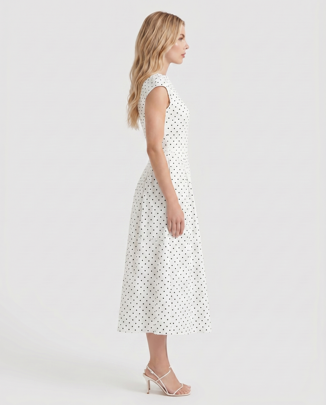 Greer Polka Dot Midi Dress - White
