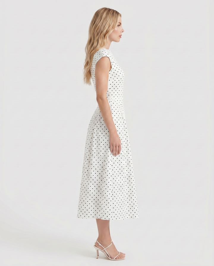 Greer Polka Dot Midi Dress - White