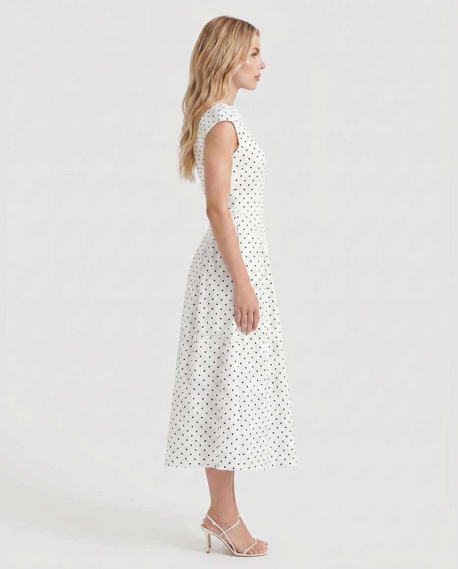 Greer Polka Dot Midi Dress - White