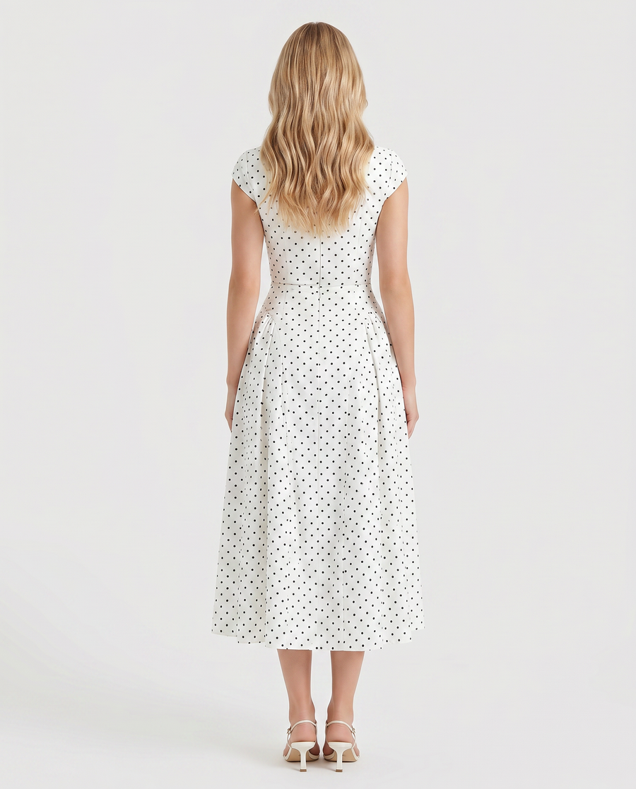 Greer Polka Dot Midi Dress - White