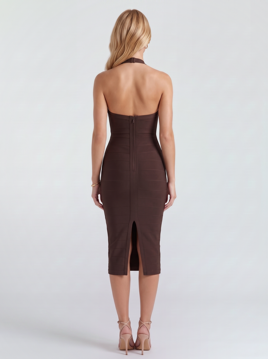 Gwen Halter Midi Dress - Brown