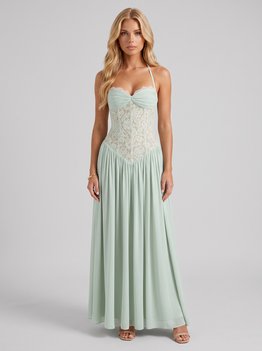 Isabella Lace Maxi Dress - Mint