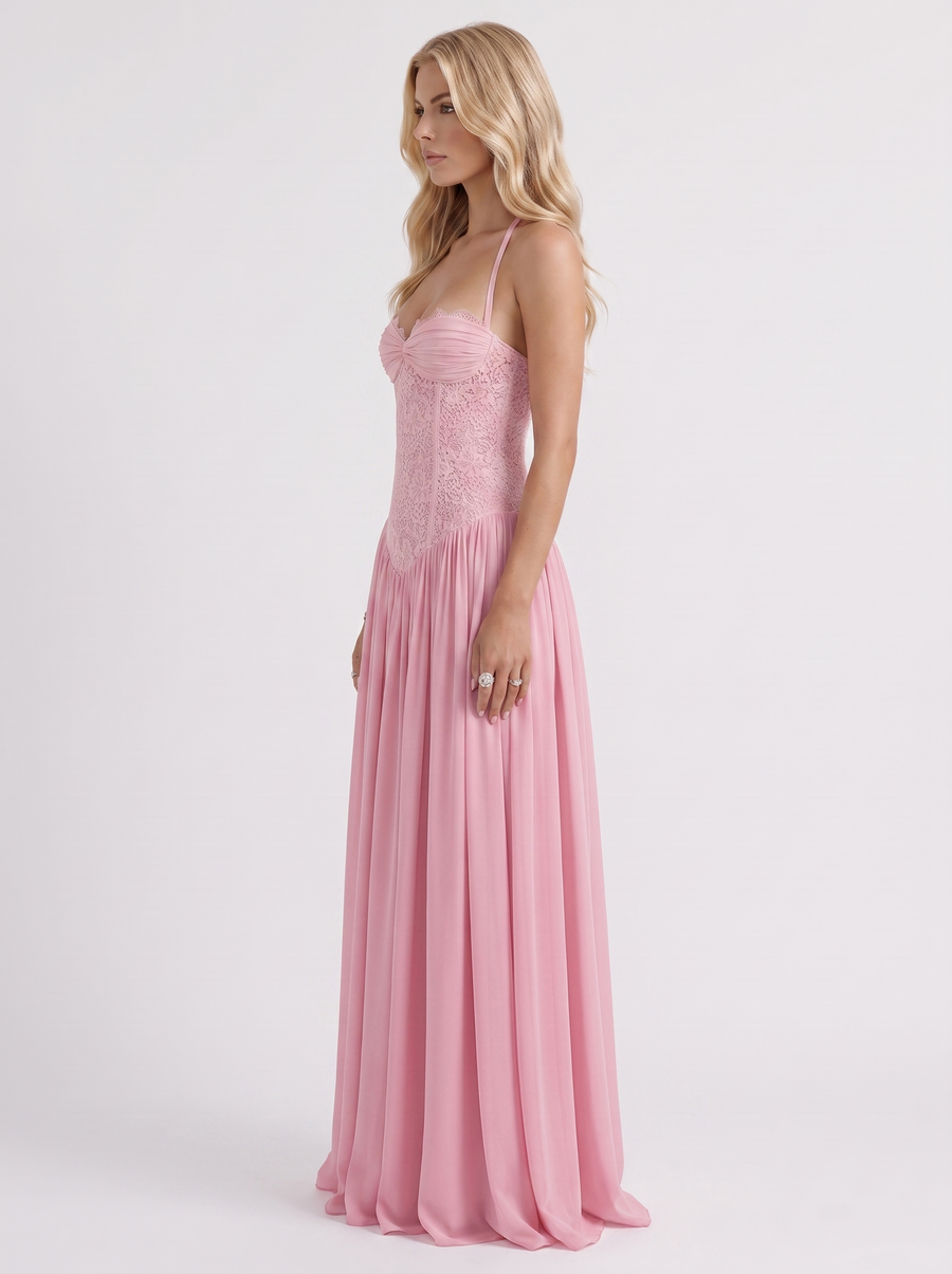 Isabella Lace Maxi Dress - Pink