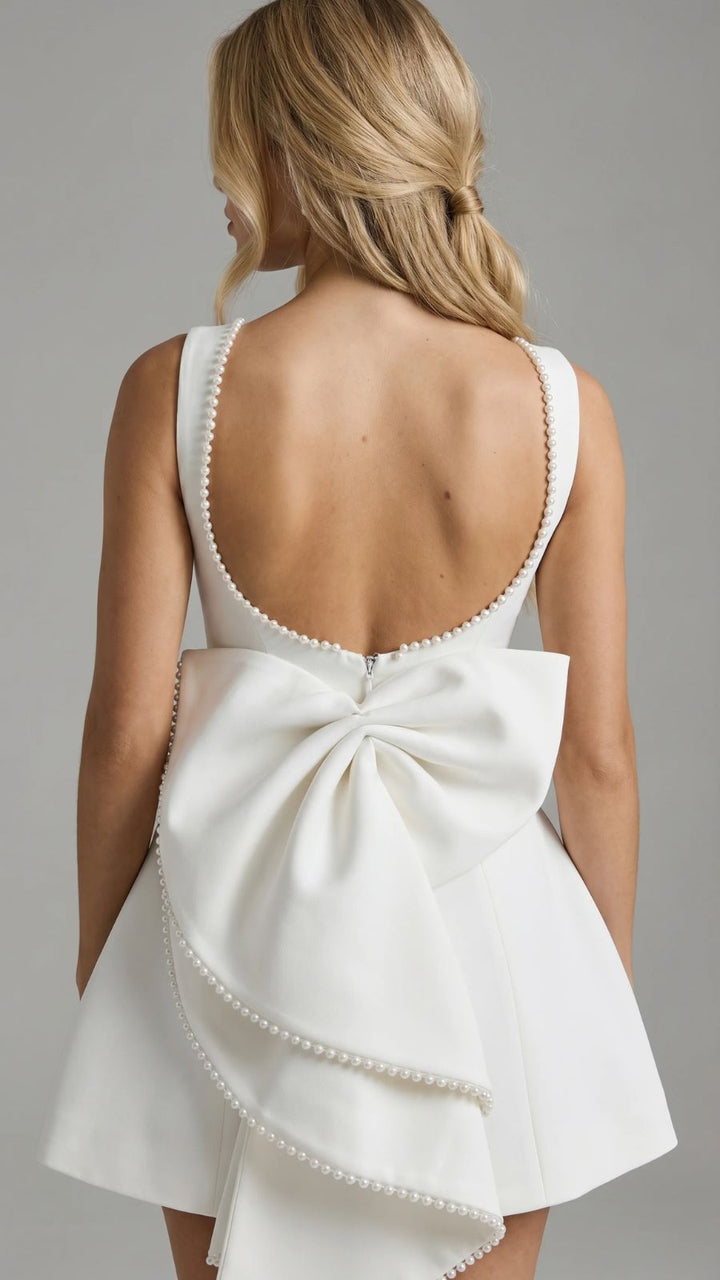 Jocelyn Backless Pearl Mini Dress - White