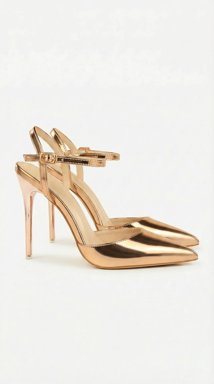 Jula Metallic Pointed Toe Stiletto Sandals - Bronze