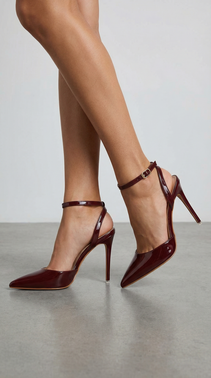 Jula Metallic Pointed Toe Stiletto Sandals - Burgundy
