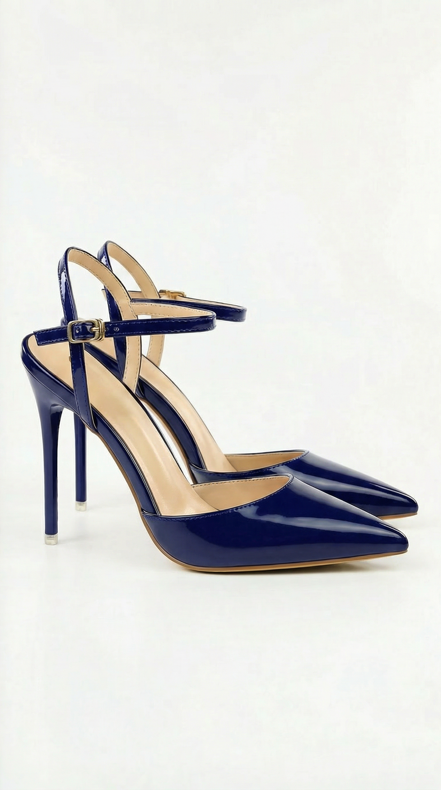 Jula Metallic Pointed Toe Stiletto Sandals - Navy
