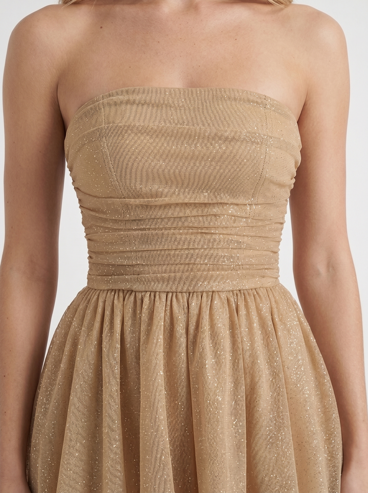 Katrina Strapless Sequin Sparkle Mini Dress - Gold