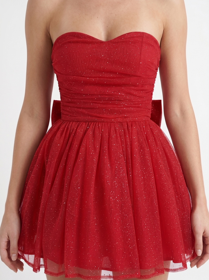 Katrina Strapless Sequin Sparkle Mini Dress - Red