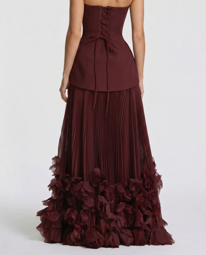 Katy Rosette Maxi Dress - Burgundy