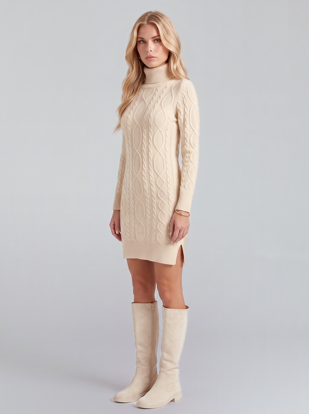 Laurel Cable Mini Dress - Beige