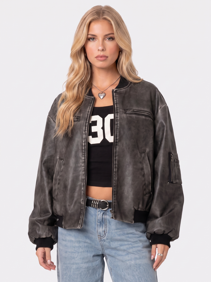 Lorelei Washed Bomber - Gray