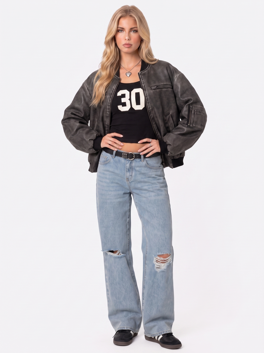 Lorelei Washed Bomber - Gray
