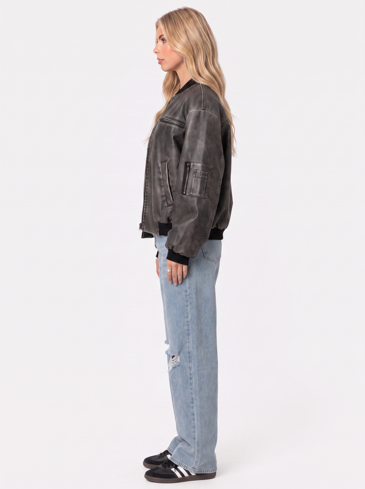 Lorelei Washed Bomber - Gray