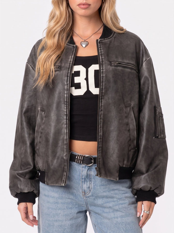 Lorelei Washed Bomber - Gray