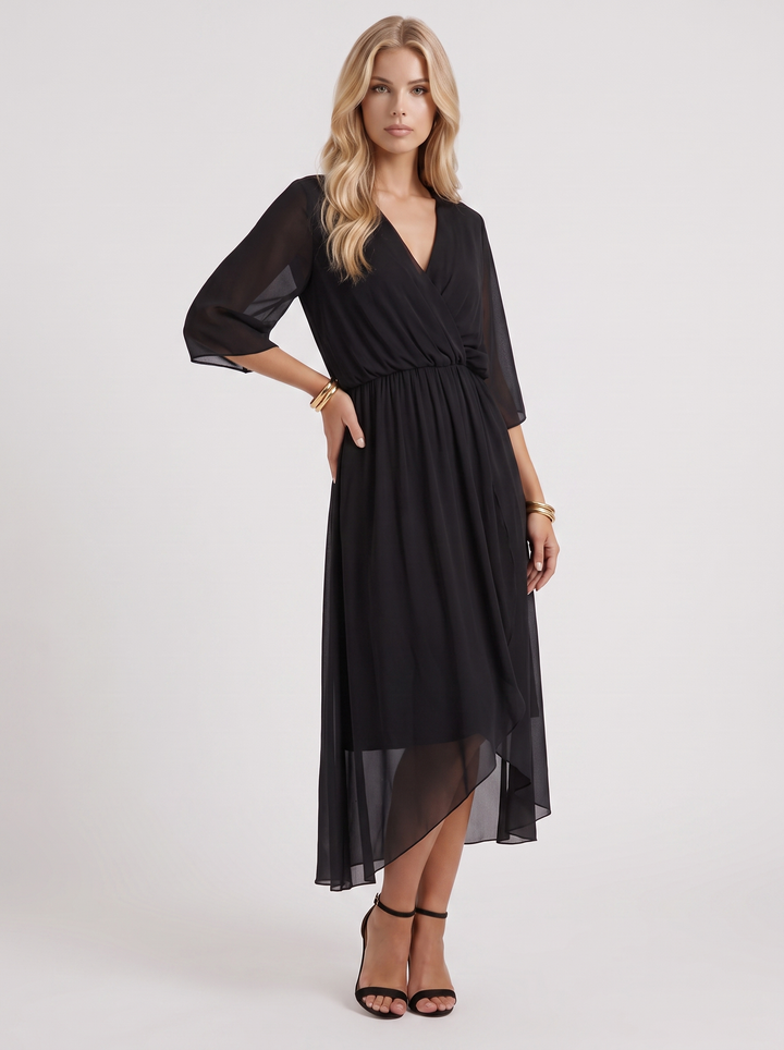 Lucienne Wrap Midi Dress - Black