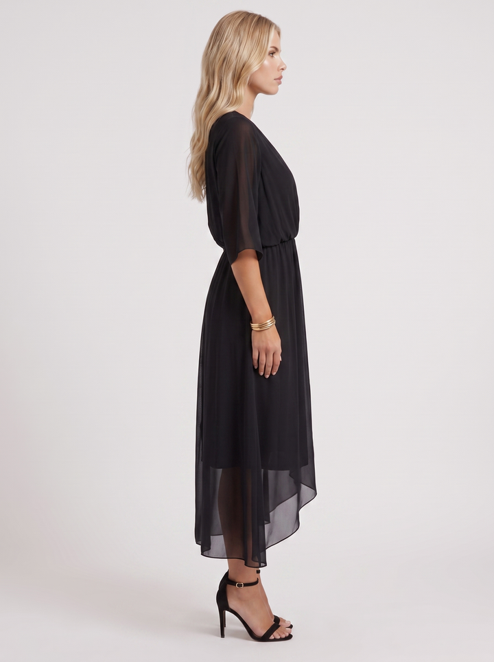 Lucienne Wrap Midi Dress - Black