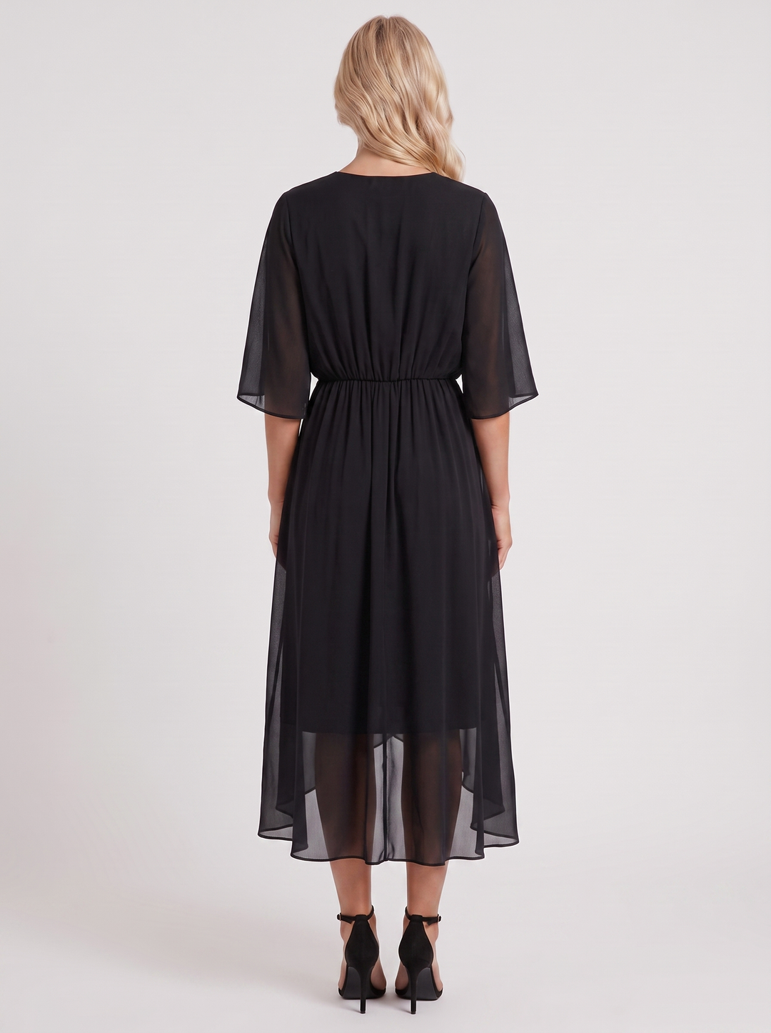 Lucienne Wrap Midi Dress - Black
