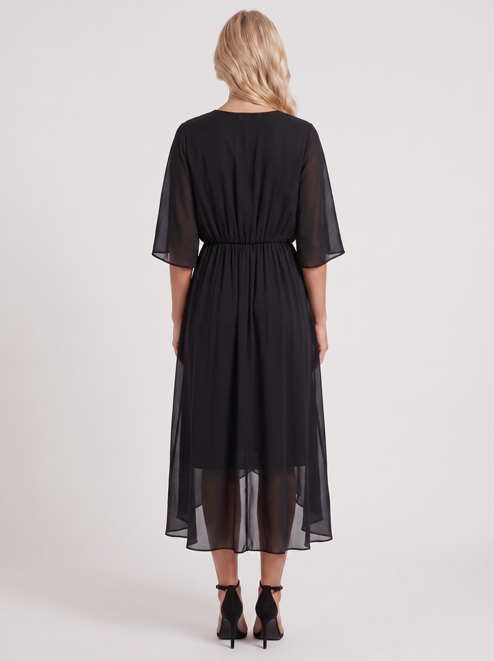 Lucienne Wrap Midi Dress - Black
