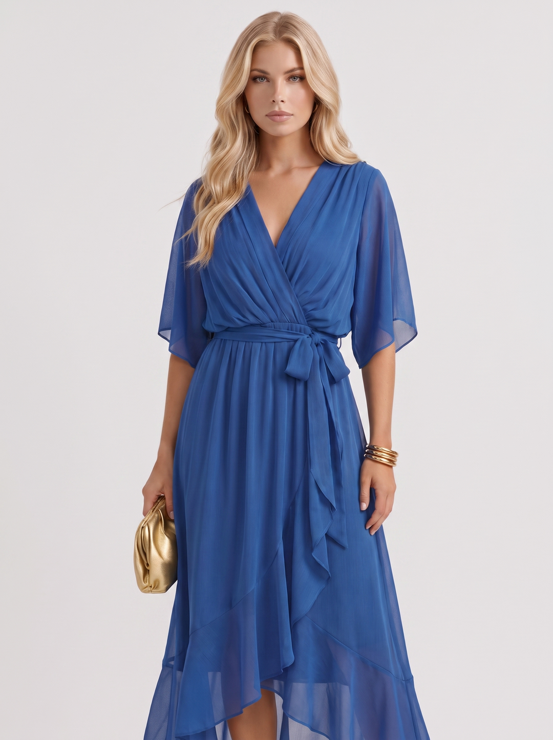 Lucienne Wrap Midi Dress - Blue