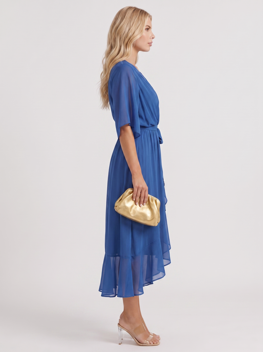 Lucienne Wrap Midi Dress - Blue