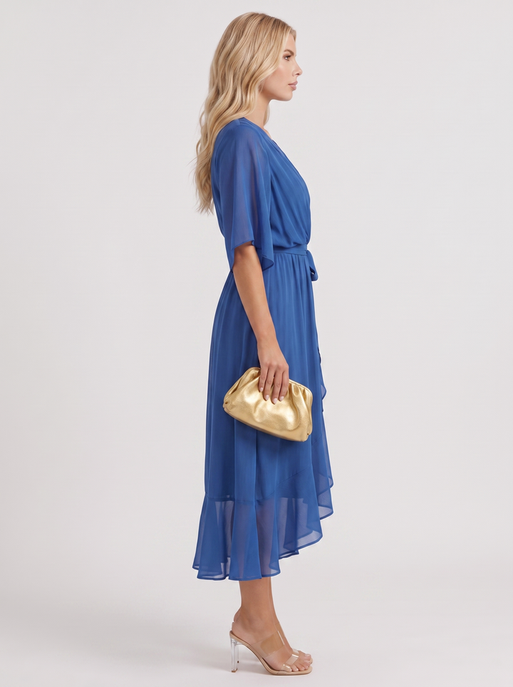 Lucienne Wrap Midi Dress - Blue