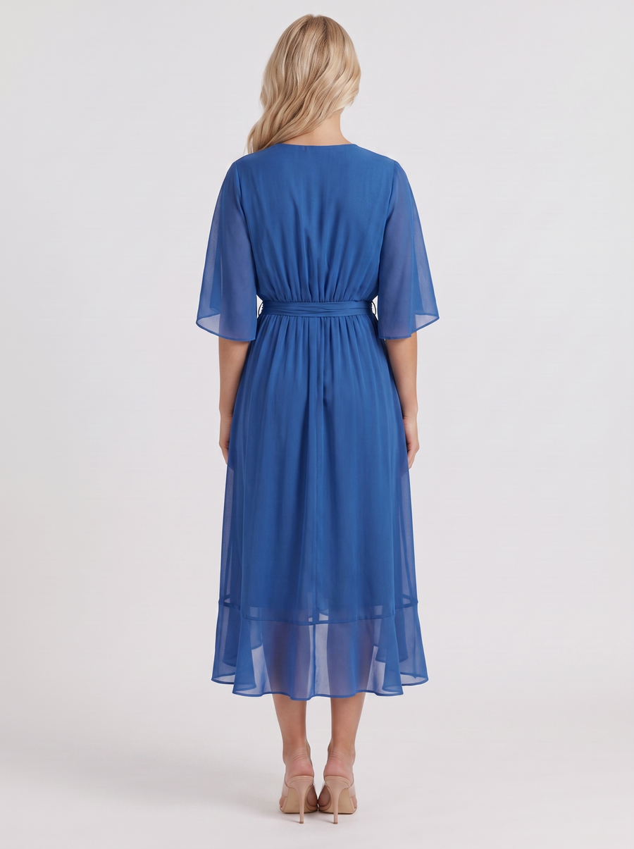 Lucienne Wrap Midi Dress - Blue