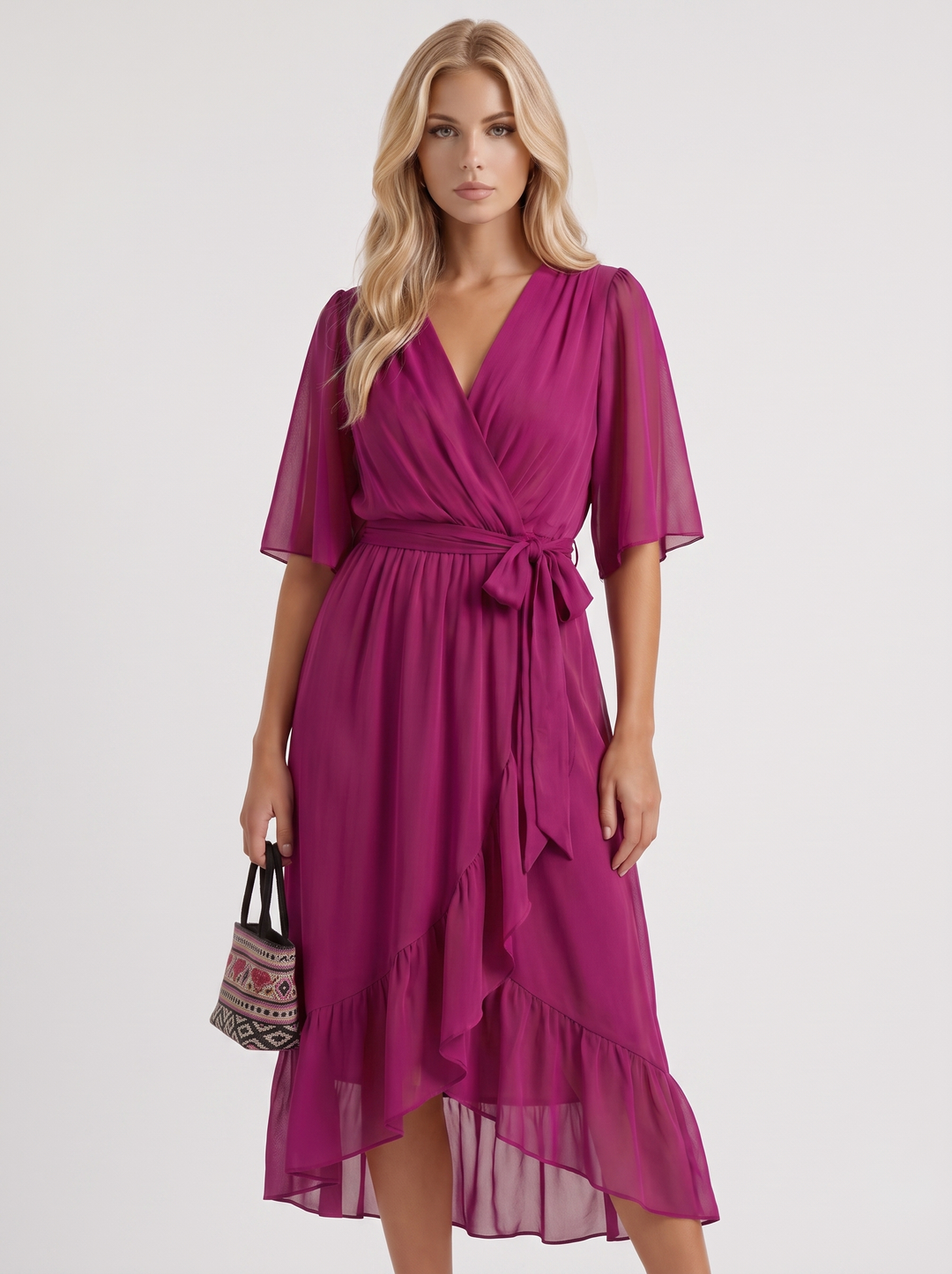 Lucienne Wrap Midi Dress - Dark Purple