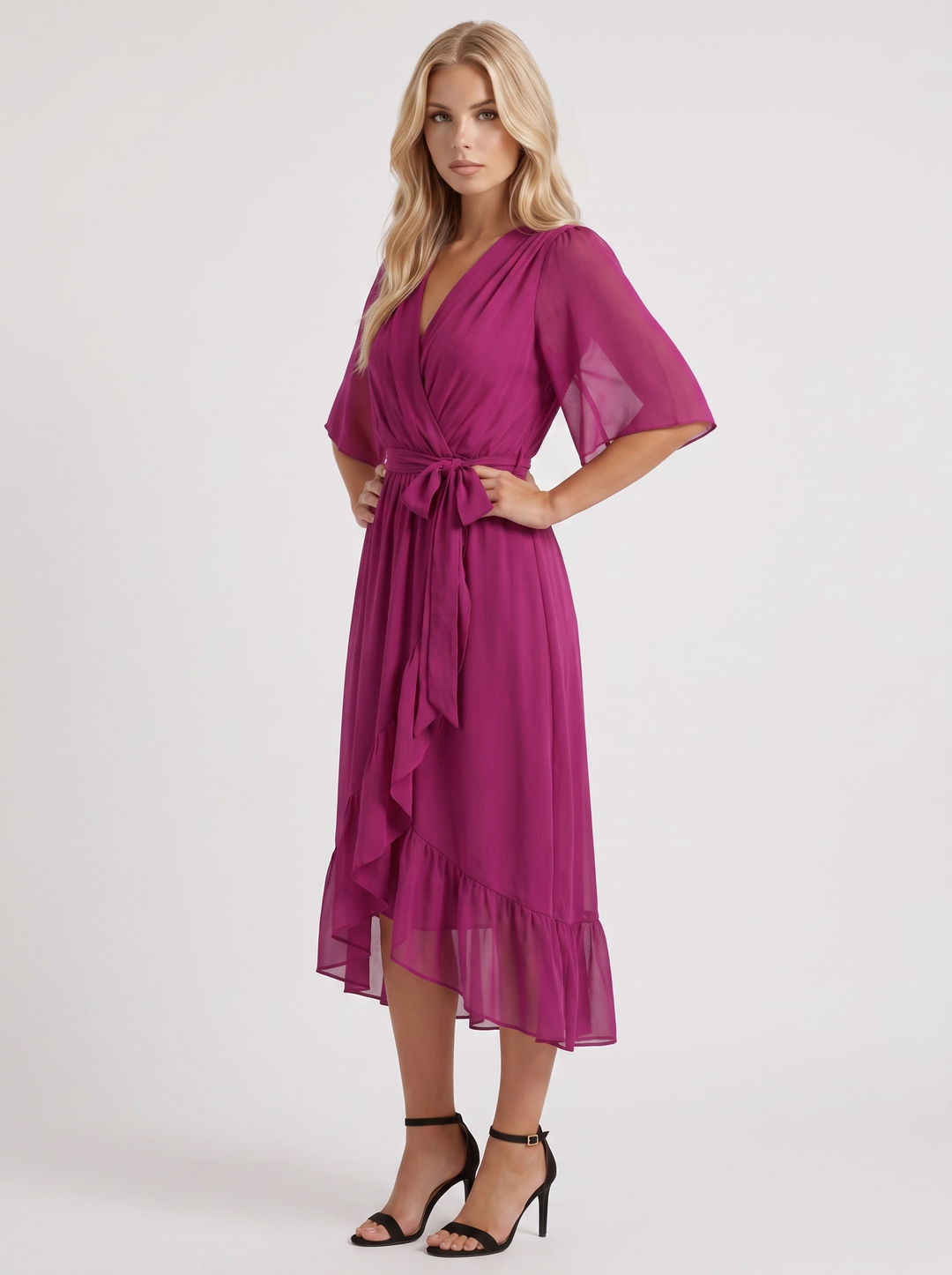Lucienne Wrap Midi Dress - Dark Purple