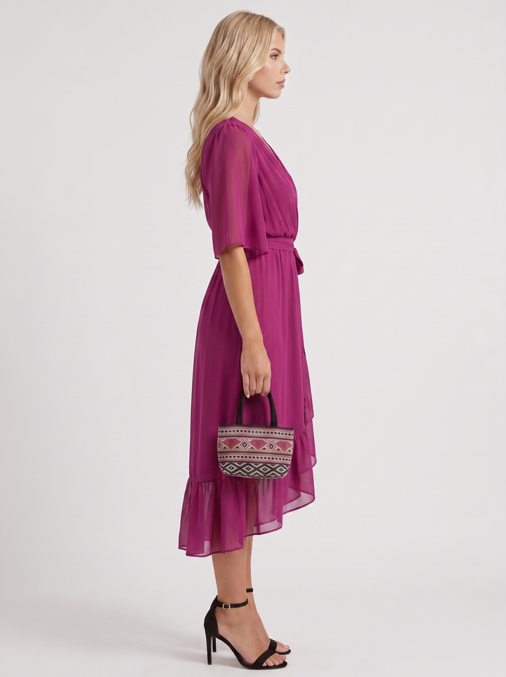 Lucienne Wrap Midi Dress - Dark Purple