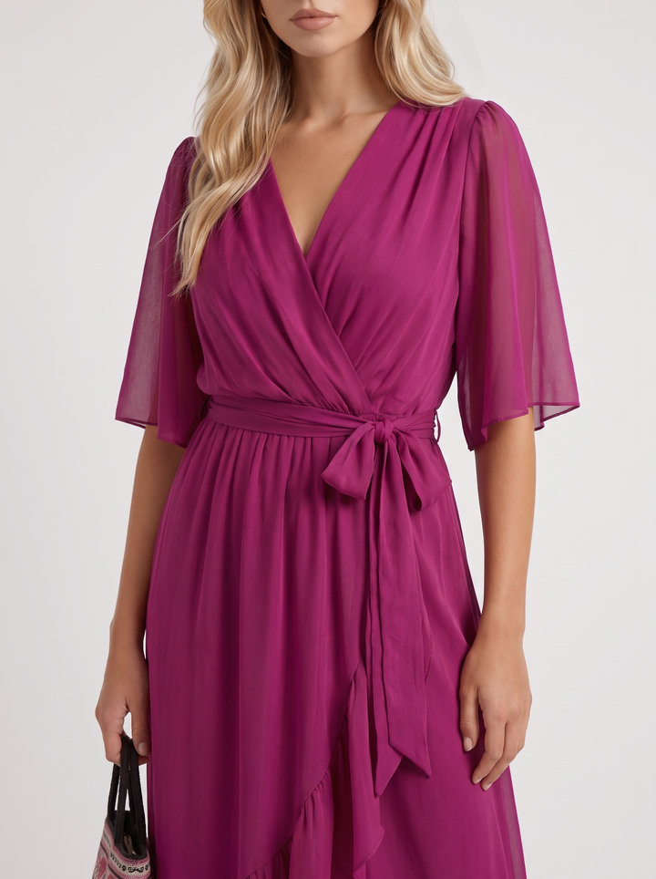 Lucienne Wrap Midi Dress - Dark Purple