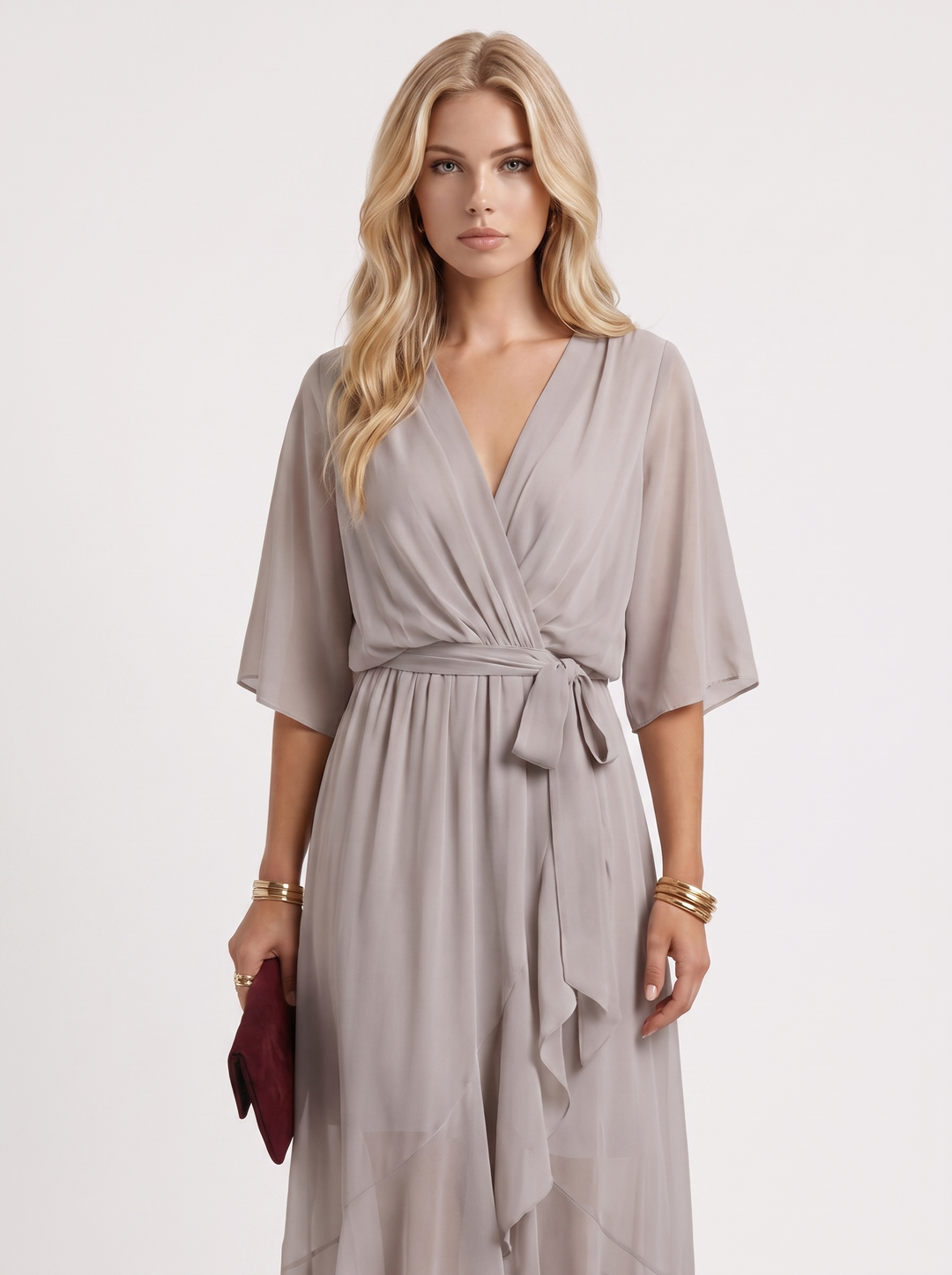 Lucienne Wrap Midi Dress - Grey