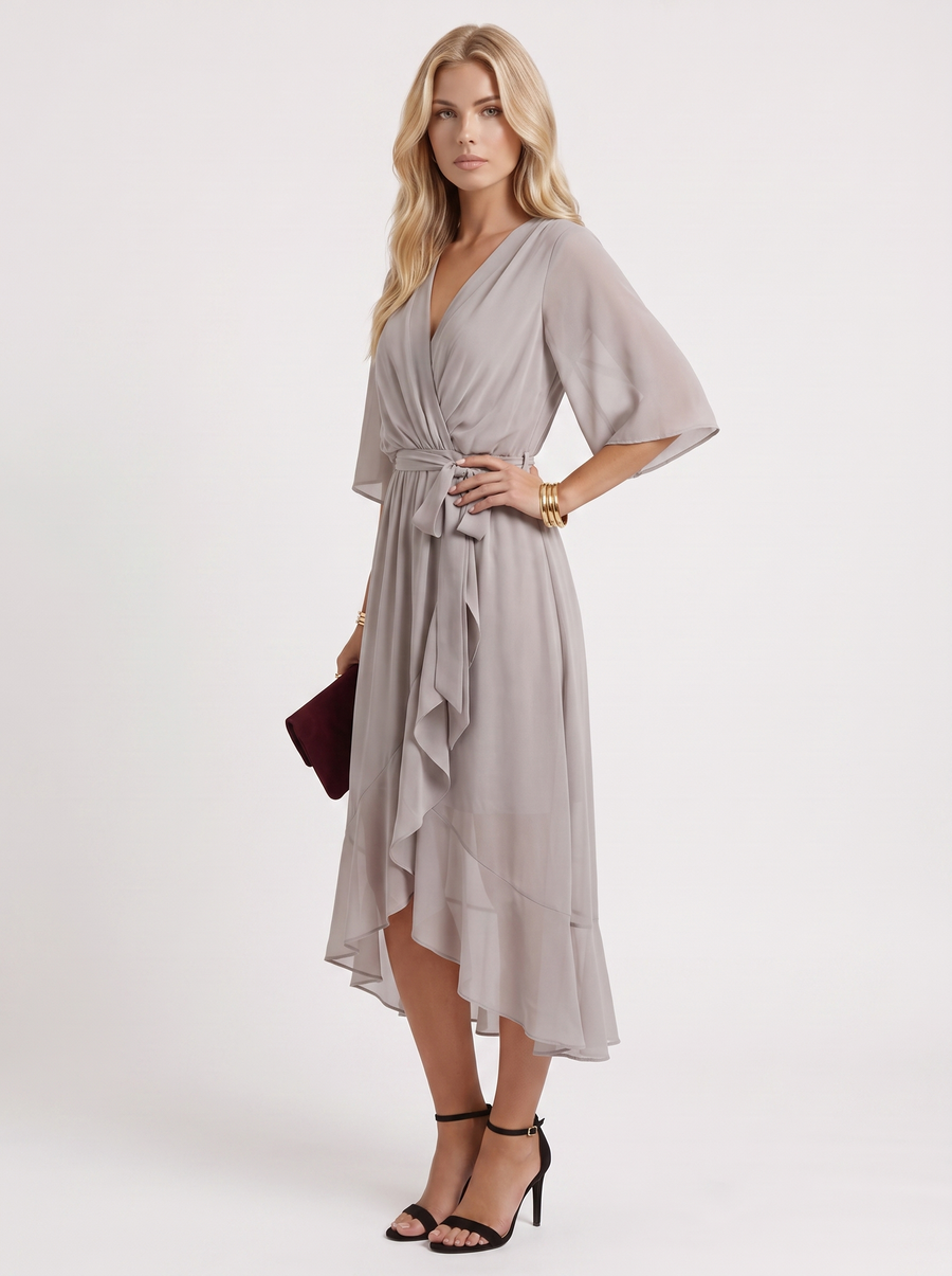 Lucienne Wrap Midi Dress - Grey
